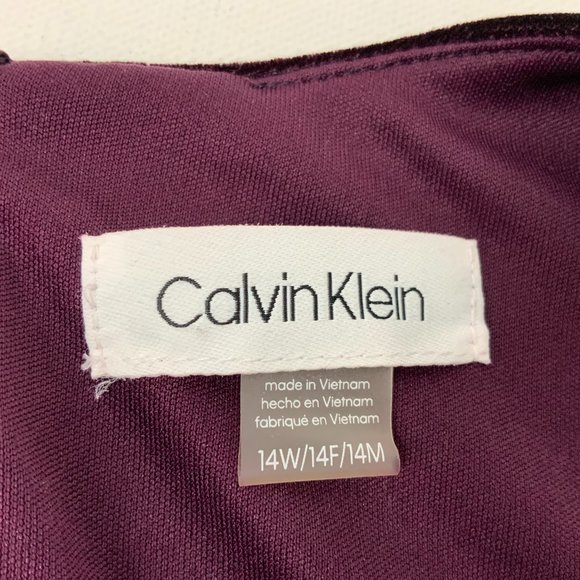 Calvin  Klein Velour Velvet Burgundy Wrap Long Sleeve Dress Sz 14W - Picture 7 of 16
